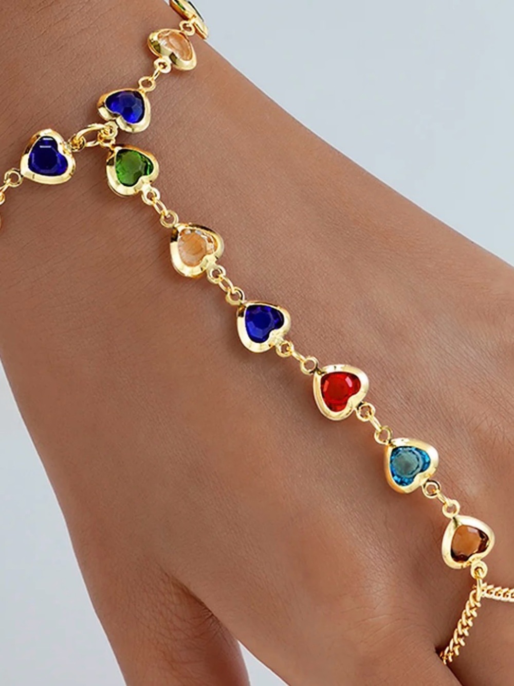 Multicolor Heart Gem Gold Bracelet - Women's Jewelry